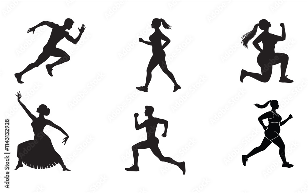 Obraz premium Silhouettes of Fitness Enthusiasts and Dancers in Action