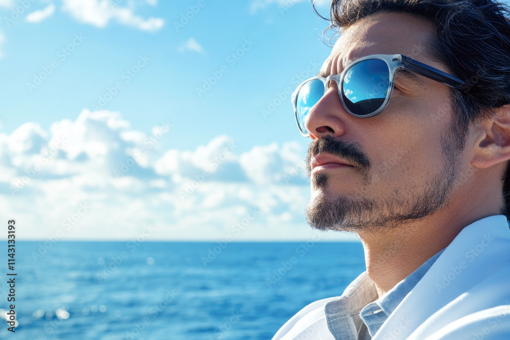 Young hispanic male enjoying ocean breeze on a sunny day Young hispanic male enjoying ocean breeze on a sunny day