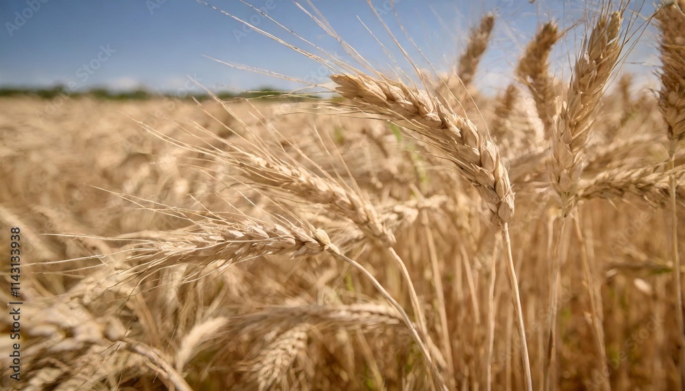 Golden Wheat Field with Close-Up of Ripe Wheat Grains Ready for Harvest Golden Wheat Field with Close-Up of Ripe Wheat Grains Ready for Harvest