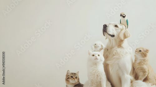 un fondo de mascotas con espacio de copia con perros gatos y aves animales graciosos juntos adorables criaturas curiosas 