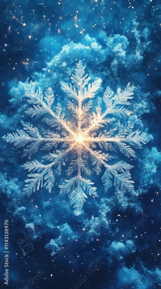 Winter magic captures the beauty of a snowflake shining amidst a starry night sky Winter magic captures the beauty of a snowflake shining amidst a starry night sky