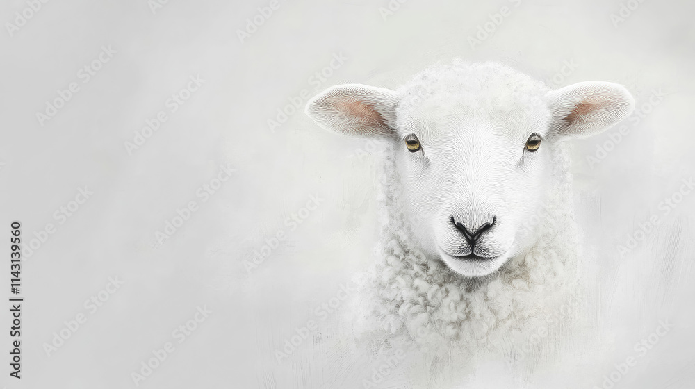 Fototapeta premium white sheep, lamb of god on white background, flat illustration, farm animal