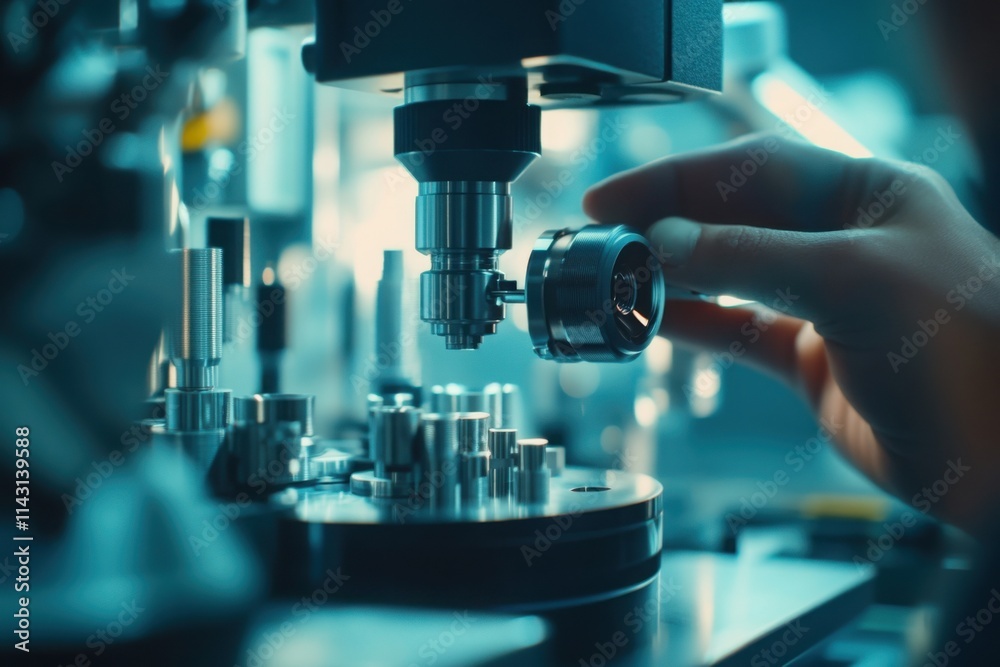 Optician working with precision instruments to create custom lenses in a modern optical laboratory Optician working with precision instruments to create custom lenses in a modern optical laboratory