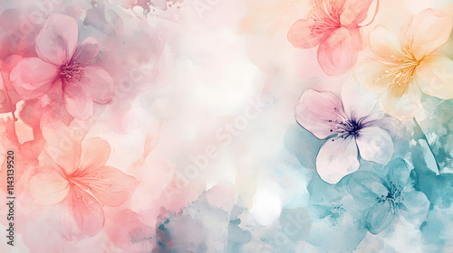 un fondo de flores en tonos pastel pintado en acuarela estilo romantico y tierno para plantilla o invtiacion con espacio de copia