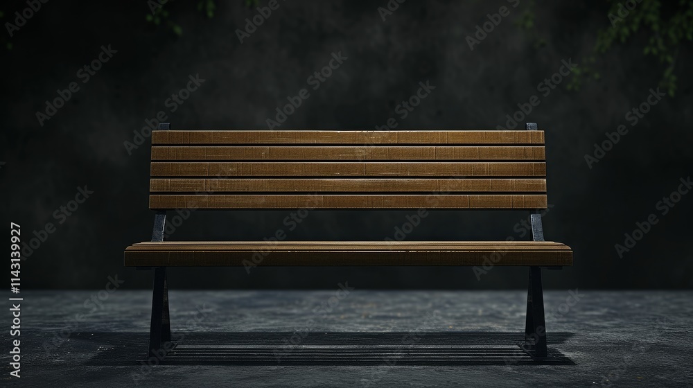 A solitary wooden bench in a dimly lit outdoor environment with a dark, moody background, showcasing simplicity and isolation. AI generated. A solitary wooden bench in a dimly lit outdoor environment with a dark, moody background, showcasing simplicity and isolation. AI generated.