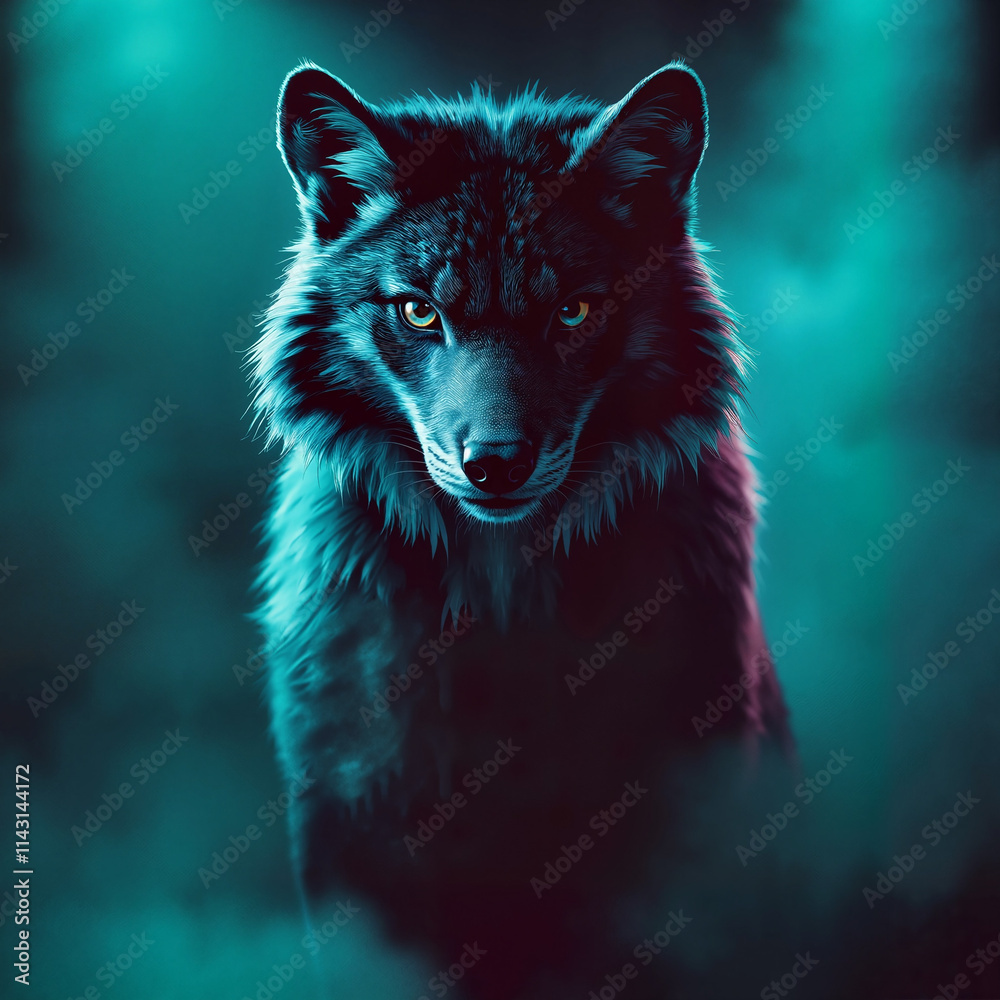 Dark wolf with piercing eyes for dramatic t-shirt art prints. Dark wolf with piercing eyes for dramatic t-shirt art prints.
