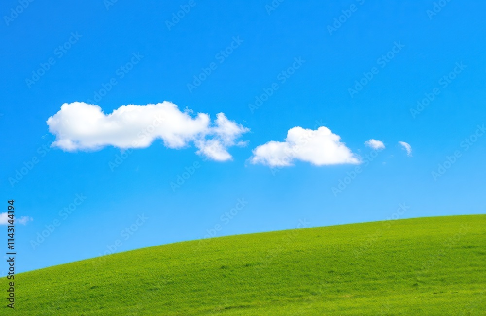 Rich green hill under clear blue sky with white clouds. Idyllic rural landscape. Perfect day for outdoor activities. Picturesque meadow pasture. Natural beauty with vibrant colors. Scenic view. Rich green hill under clear blue sky with white clouds. Idyllic rural landscape. Perfect day for outdoor activities. Picturesque meadow pasture. Natural beauty with vibrant colors. Scenic view.