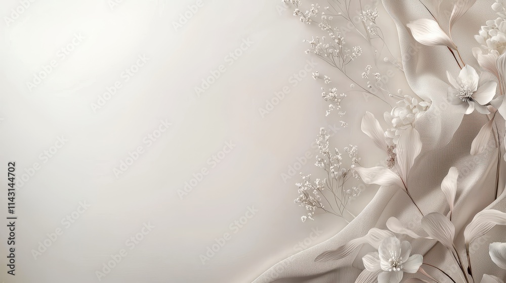 Delicate white flowers and branches on a light beige background Delicate white flowers and branches on a light beige background