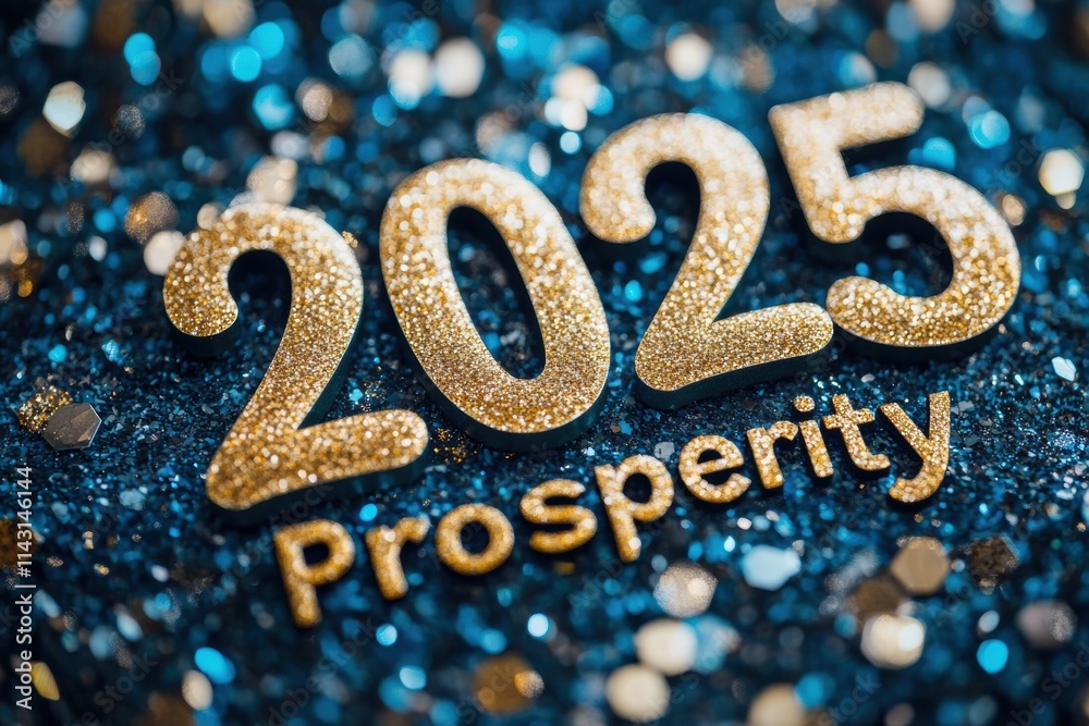 Celebrating prosperity and new beginnings for 2025 with sparkling golden text on a vibrant blue background Celebrating prosperity and new beginnings for 2025 with sparkling golden text on a vibrant blue background