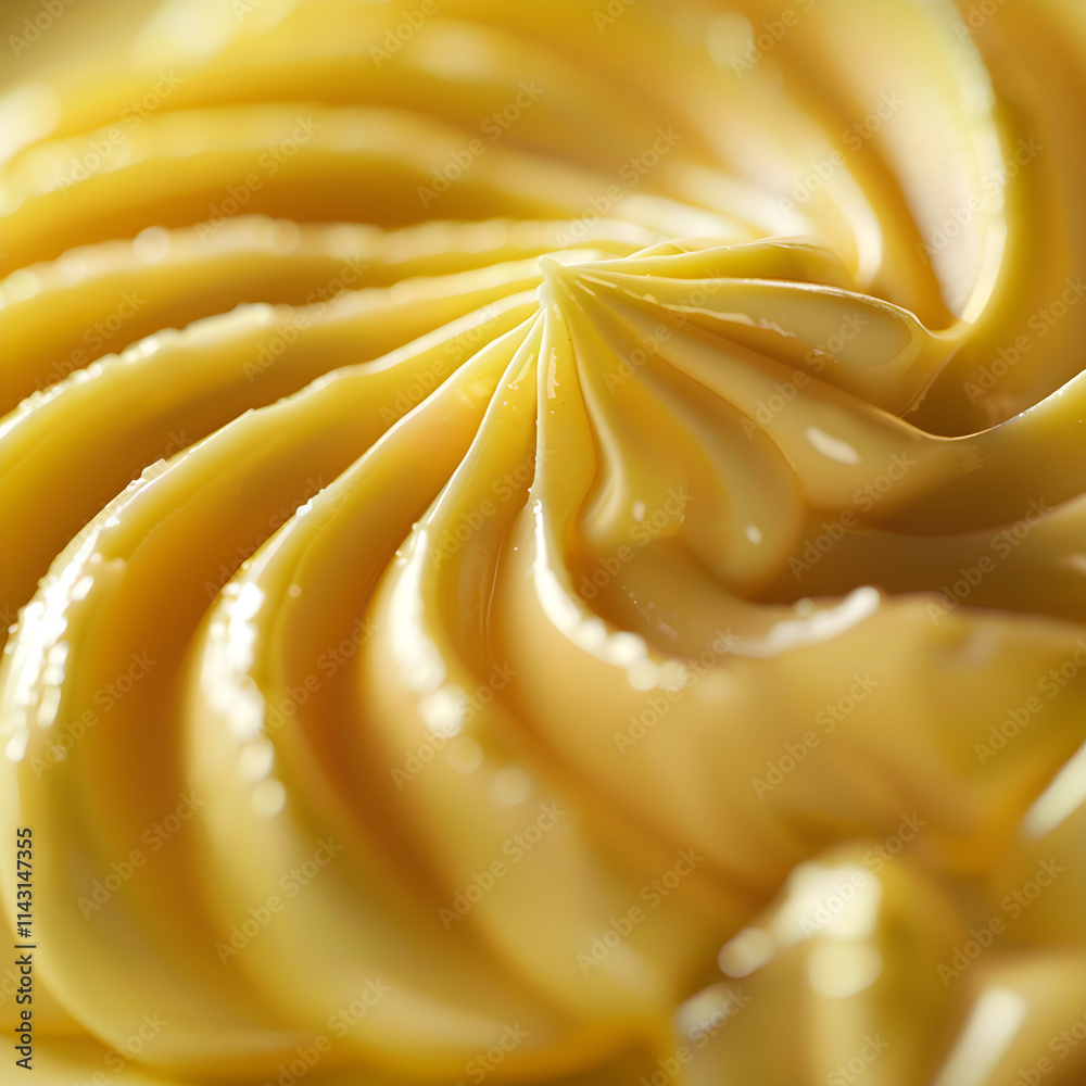 Close-up of Golden Yellow Butter Swirl on White Plate Highlighted by Natural Light Close-up of Golden Yellow Butter Swirl on White Plate Highlighted by Natural Light
