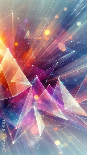 Abstract background with sharp geometric shapes and radiant lights in vibrant colors