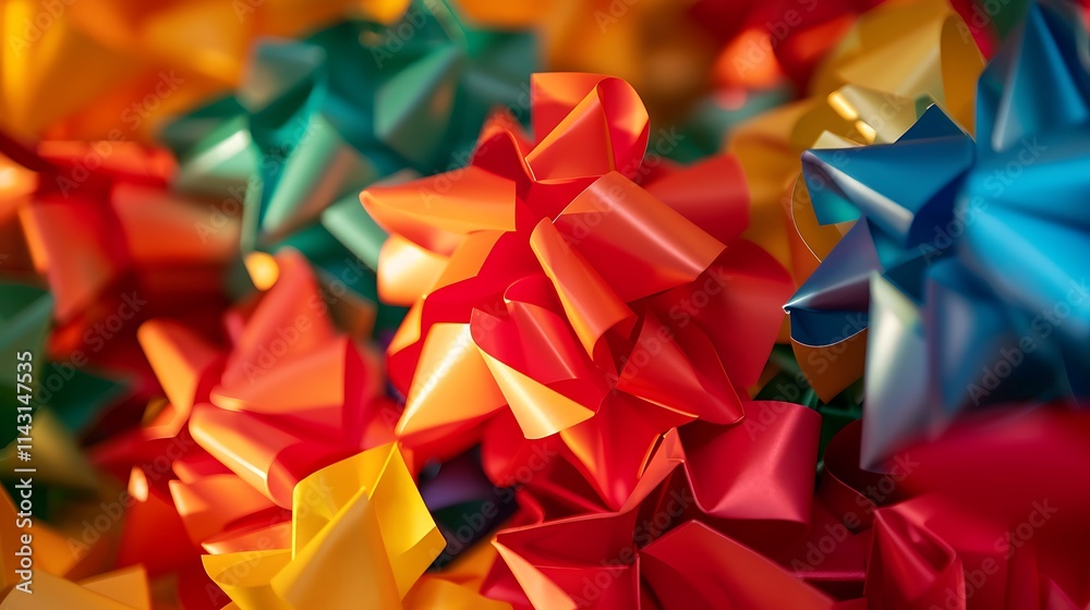 Colorful folded Christmas paper reflecting cleanliness and great perspective