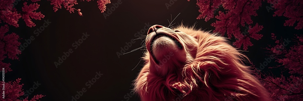 Naklejka premium infrared capture of a lion gazing upward in dramatic lighting