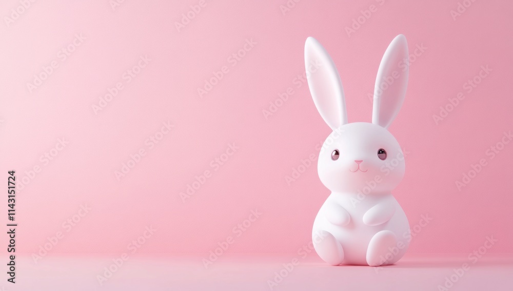 Adorable White Bunny on Pink Background