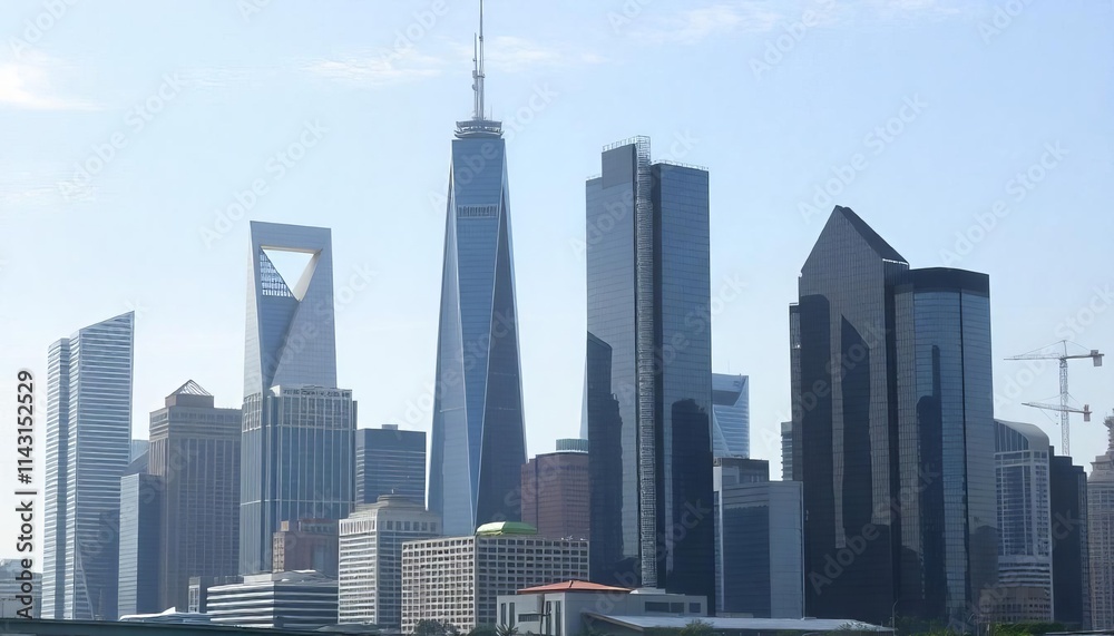 Fototapeta premium Modern Skyscrapers Silhouette Against a Clear Sky
