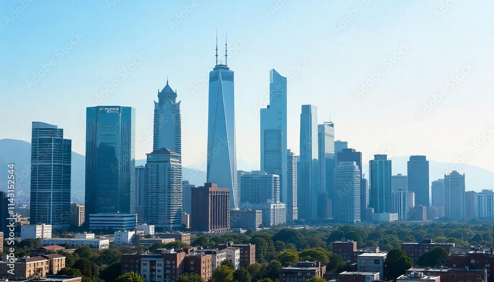 Fototapeta premium Modern Skyline with Lush Green Spaces
