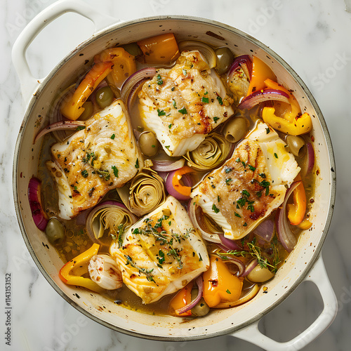 Mediterranean-Style Baked Fish with Artichokes and Olives photo