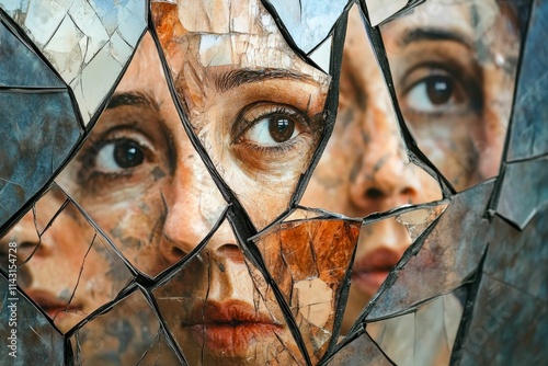Wallpaper Mural Shattered mirror reflects fragmented faces. Torontodigital.ca