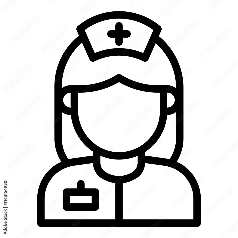 Female nurse avatar outline icon representing nursing and healthcare Female nurse avatar outline icon representing nursing and healthcare