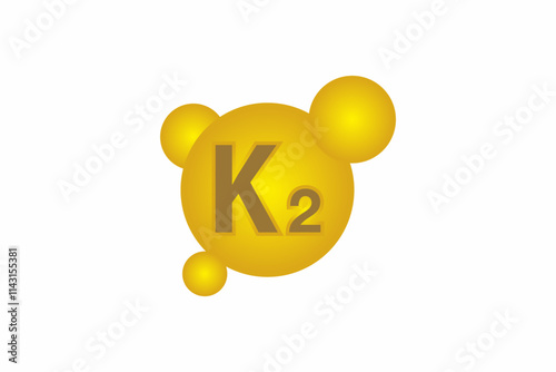 Vitamin K2 gold shining icon. Vitamin K1 gold shining pill capcule icon. Shining golden substance drop