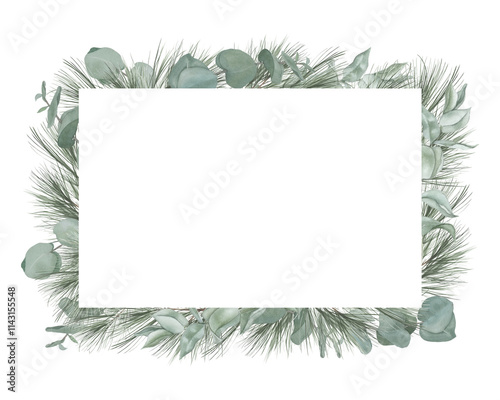 Watercolor Eucalyptus and Pine Frame – Minimalist Botanical Design photo