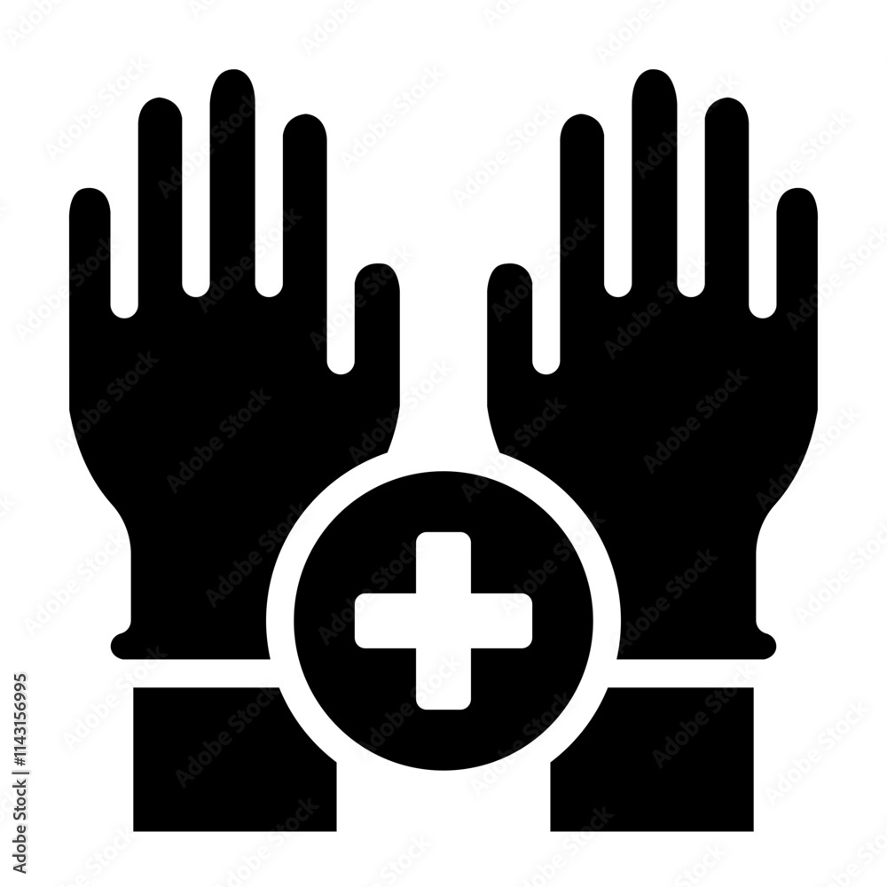 Medical glove glyph icon for nursing and surgical procedures Medical glove glyph icon for nursing and surgical procedures
