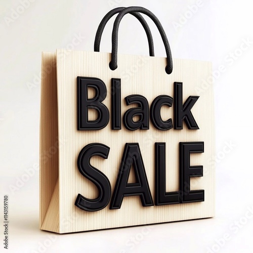 Creative wooden bag design showcasing a bold black sale announcement during a promotional event photo