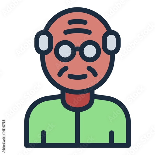 Elderly old man avatar filled line icon representing geriatric nursing care