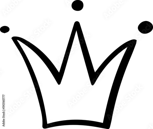 Simple, black and white, hand drawn crown symbolizes royalty, leadership, success, achievement, power and authority, perfect for logos, branding, and design projects