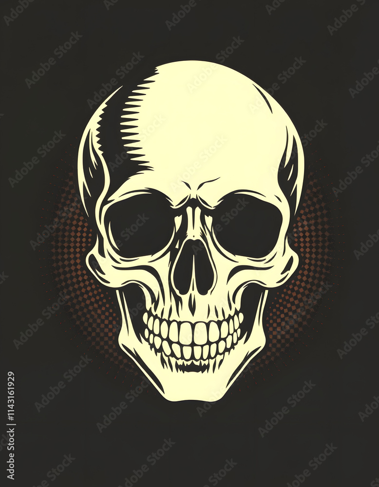 Fototapeta premium Vintage halftone skull illustration, flat design, with white tones