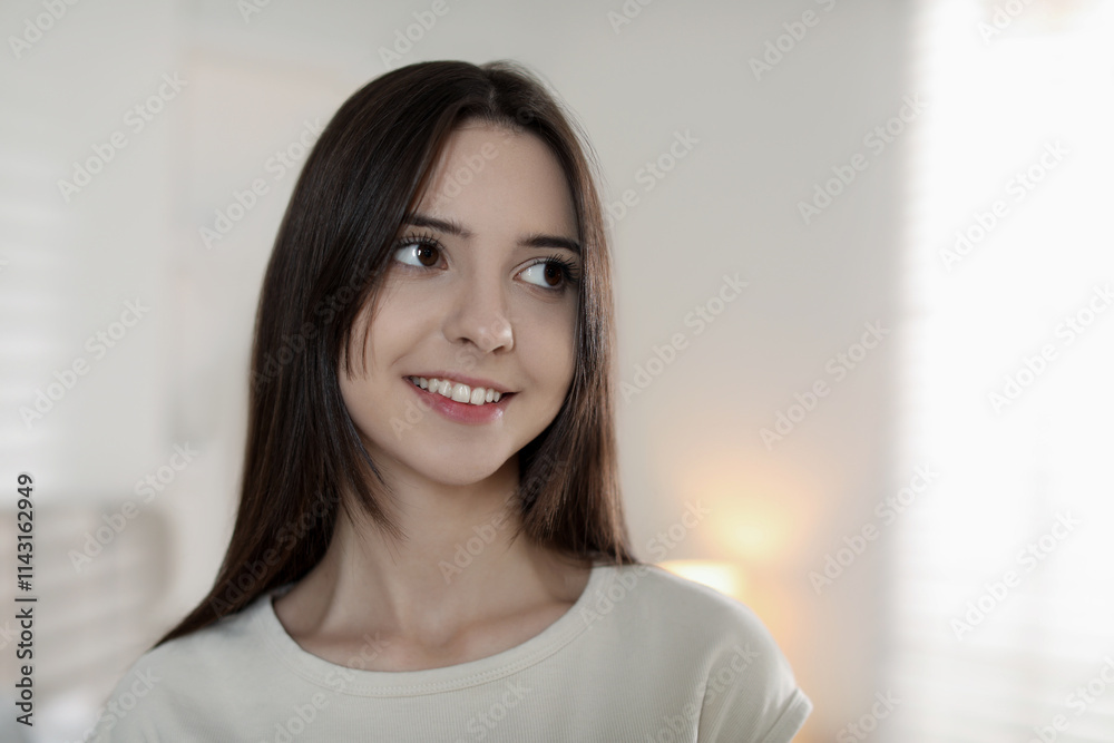 Portrait of happy teenage girl at home. Space for text Portrait of happy teenage girl at home. Space for text