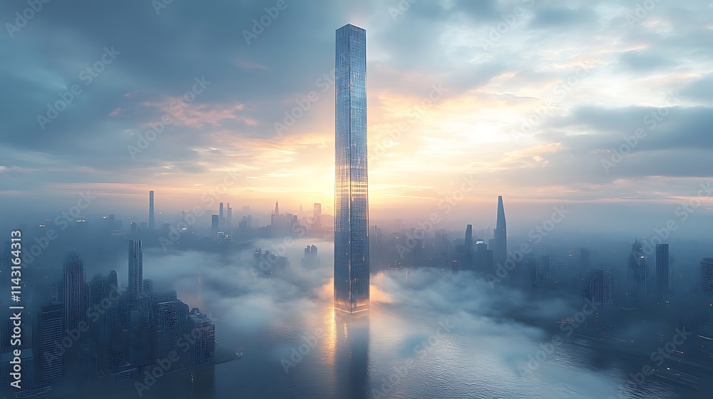 Naklejka premium Minimalist urban skyline tower modern design high resolution image