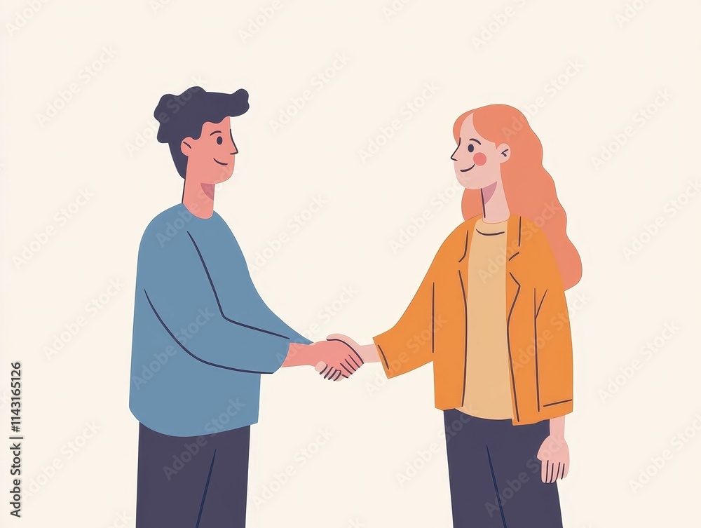 Smiling people shaking hands, simple illustration. Smiling people shaking hands, simple illustration.