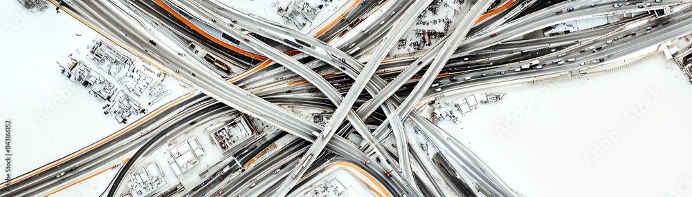 Complex highway interchange, aerial view, on white isolated background. Complex highway interchange, aerial view, on white isolated background.