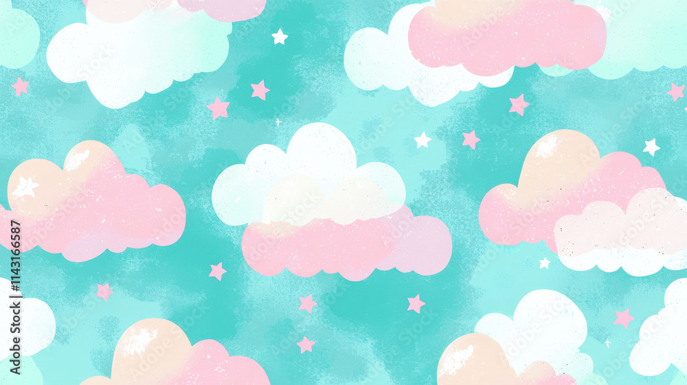 A whimsical cloud pattern with soft cotton candy colors, creating a dreamy and playful aesthetic perfect for adding a touch of lightness and fun to any design or décor. A whimsical cloud pattern with soft cotton candy colors, creating a dreamy and playful aesthetic perfect for adding a touch of lightness and fun to any design or décor.