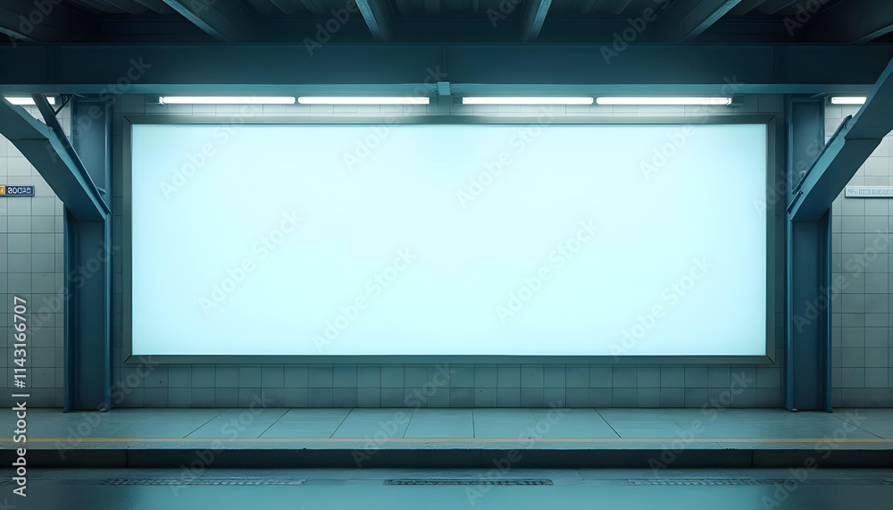 valla publicitaria luminosa en blanco en el andén del metro