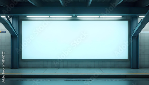 valla publicitaria luminosa en blanco en el andén del metro