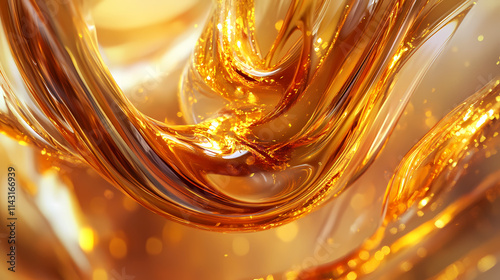 Abstract golden liquid sculpture fluid tendrils frozen in midair ethereal light creating honeyhued highlights and deep amber shadows. Amber. Illustration photo