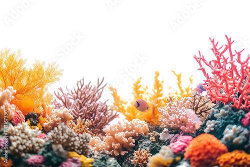 Pastel coral reef on transparent background