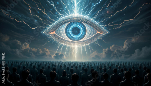 The singular eye shining above humanity - Generative AI