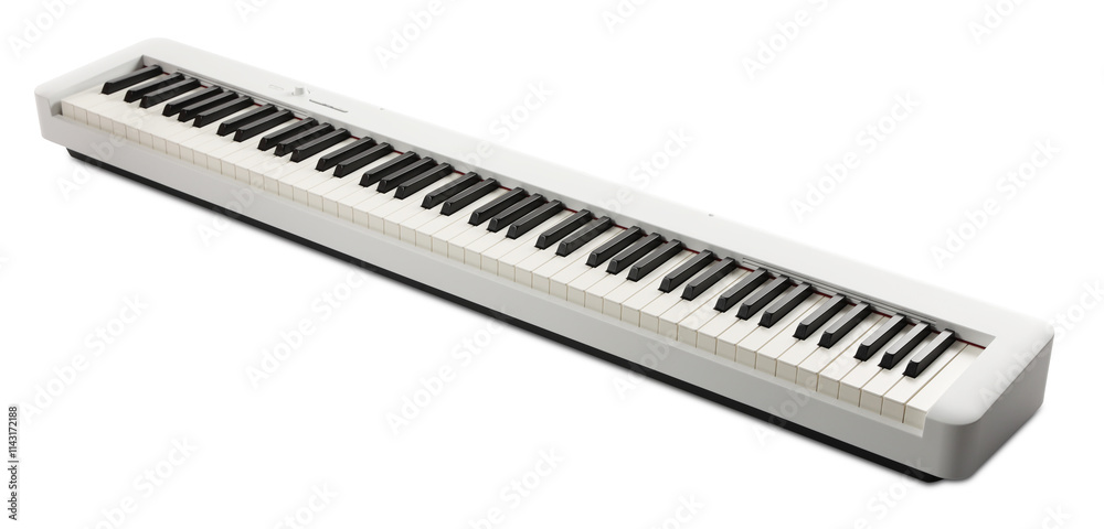 One synthesizer on white background. Electronic musical instrument One synthesizer on white background. Electronic musical instrument