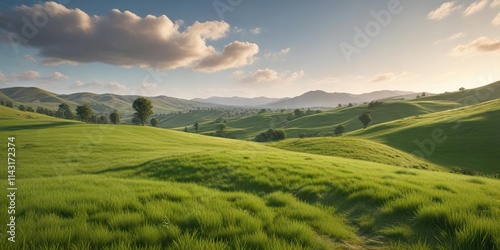 Rolling hills of green grass in a serene landscape , green, hill, landscape