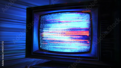  Static television VFX with static noise Video effects stripes background, no signal on CRT screen
