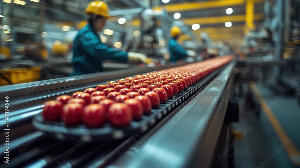custom made wallpaper toronto digitalFactory workers operate automated production line, processing red spheres.