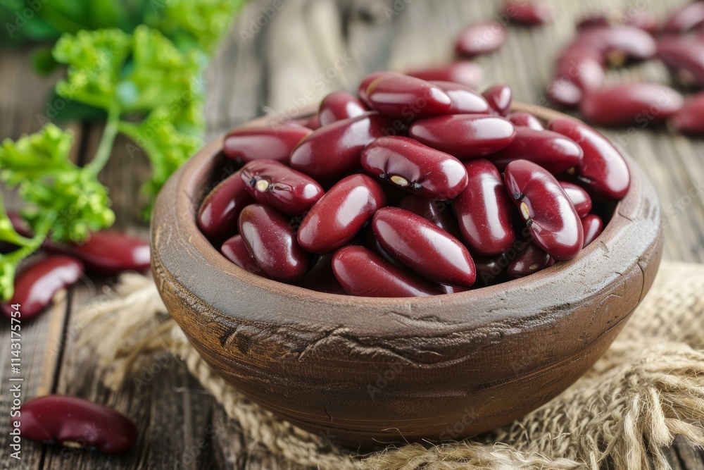 Red kidney beans spilling out of a bowl and onto a wooden table Red kidney beans spilling out of a bowl and onto a wooden table