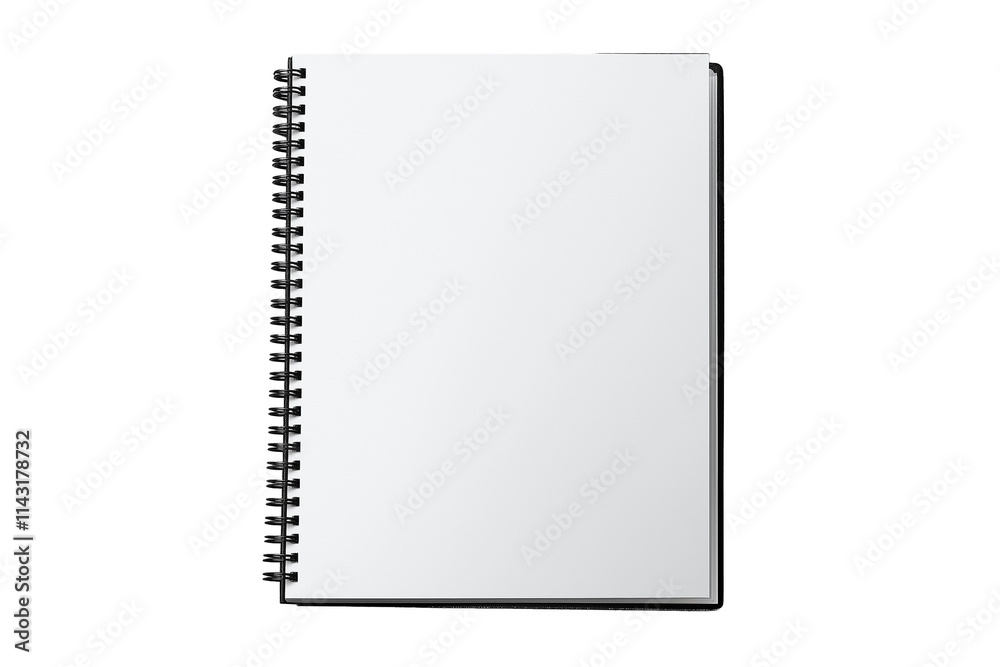 Blank black and white spiral copybook isolated on transparent background