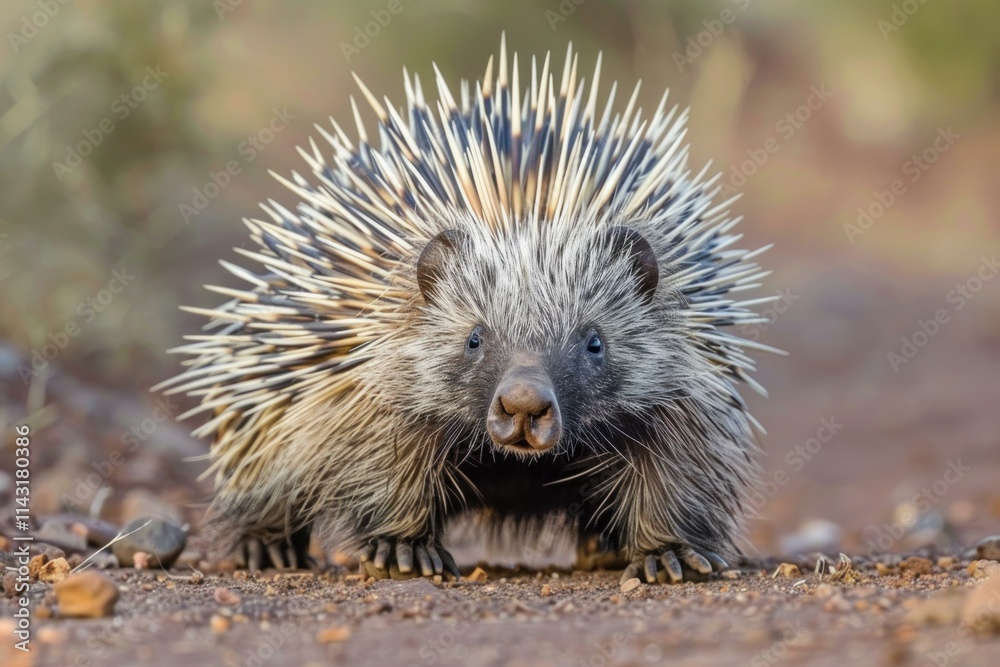 Crested porcupine is taking a stroll in the african savanna Crested porcupine is taking a stroll in the african savanna