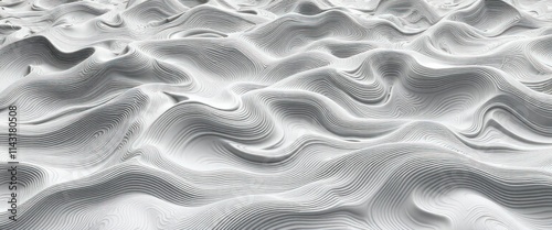 Abstract 3D topography design with undulating contour lines. Complex patterns form dynamic layers. Minimalist monochrome design. Suitable for wallpaper background. Evokes sense of terrain, elevation.