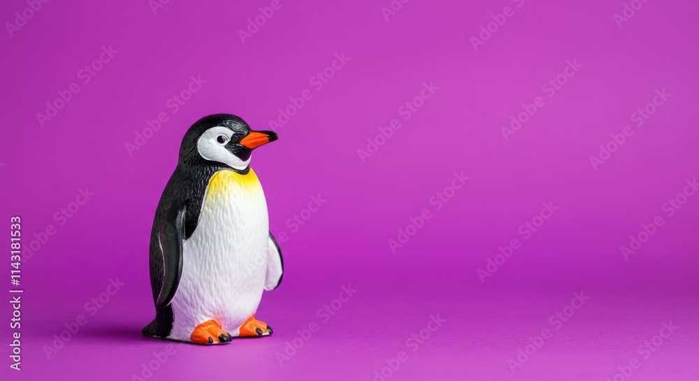 Obraz premium Adorable penguin toy against vibrant purple background