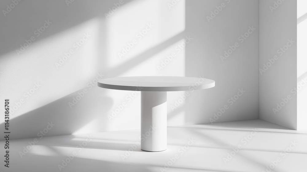 Fototapeta premium Modern Ultra Minimalist Round Table in Matte White